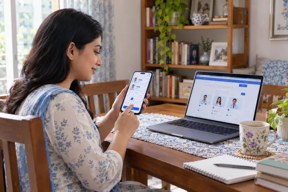 Patient selecting a doctor appointment from home.