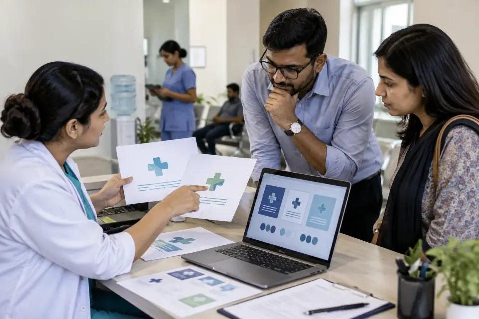 Clinic team comparing alternative visual designs for patient materials Clinic team comparing alternative visual designs for patient materials