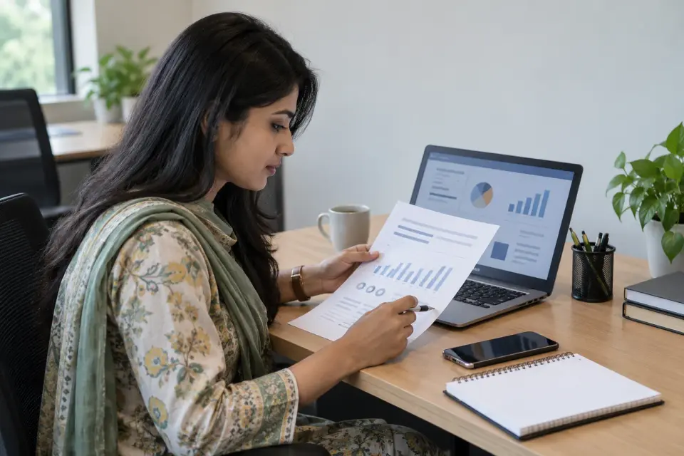Content specialist comparing clinic information with an unlabeled report