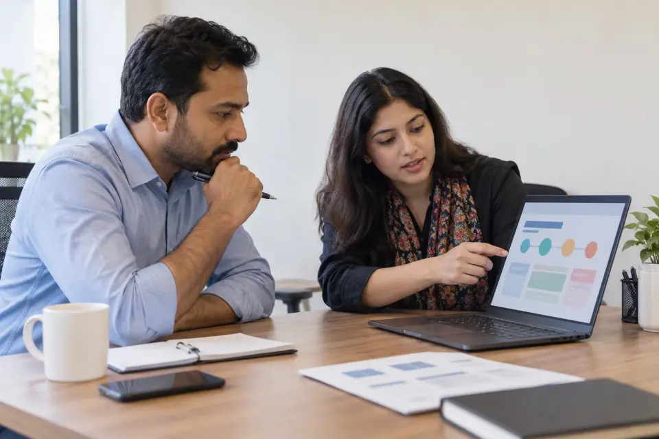Clinic owner and content specialist planning service information