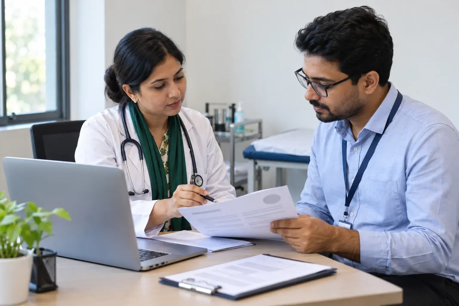 Clinician and manager checking professional details before publication Clinician and manager checking professional details before publication