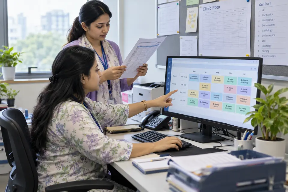 Clinic coordinator managing a multi-doctor roster.