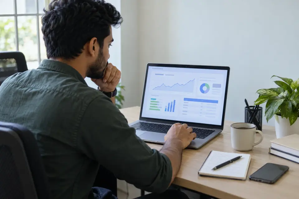 Marketing specialist reviewing a clinic advertising report Marketing specialist reviewing a clinic advertising report