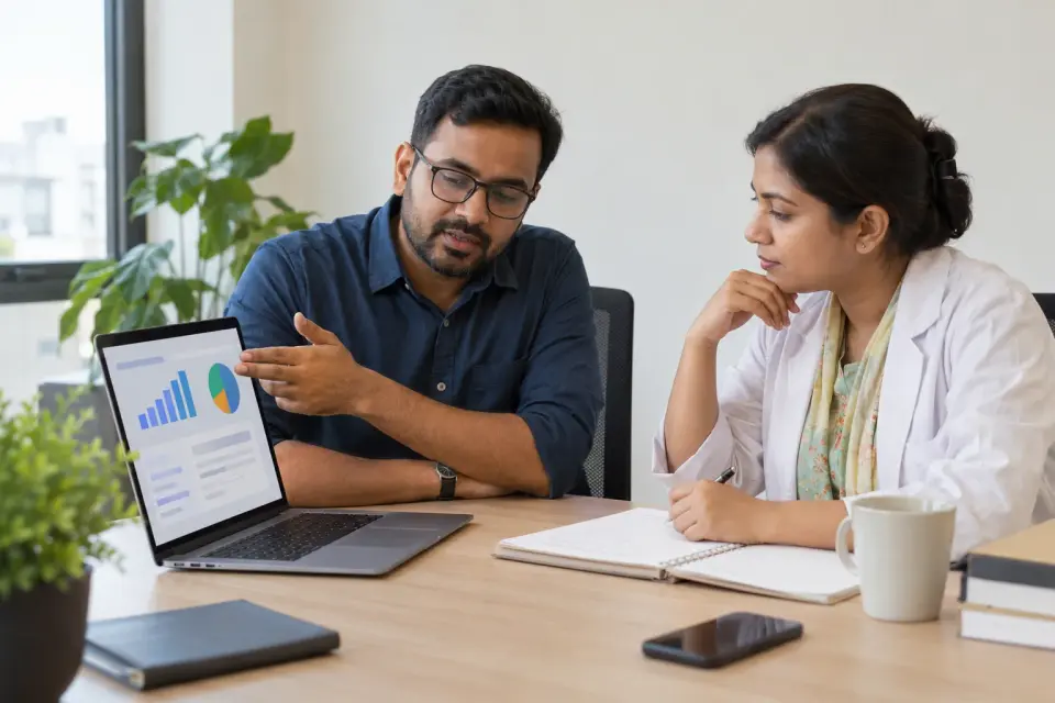 Clinic owner and marketer planning an advertising report Clinic owner and marketer planning an advertising report