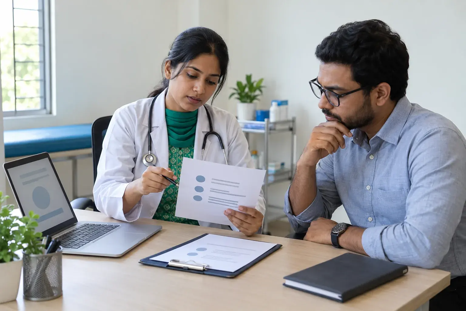 Clinician and marketing specialist checking patient-facing ad copy Clinician and marketing specialist checking patient-facing ad copy