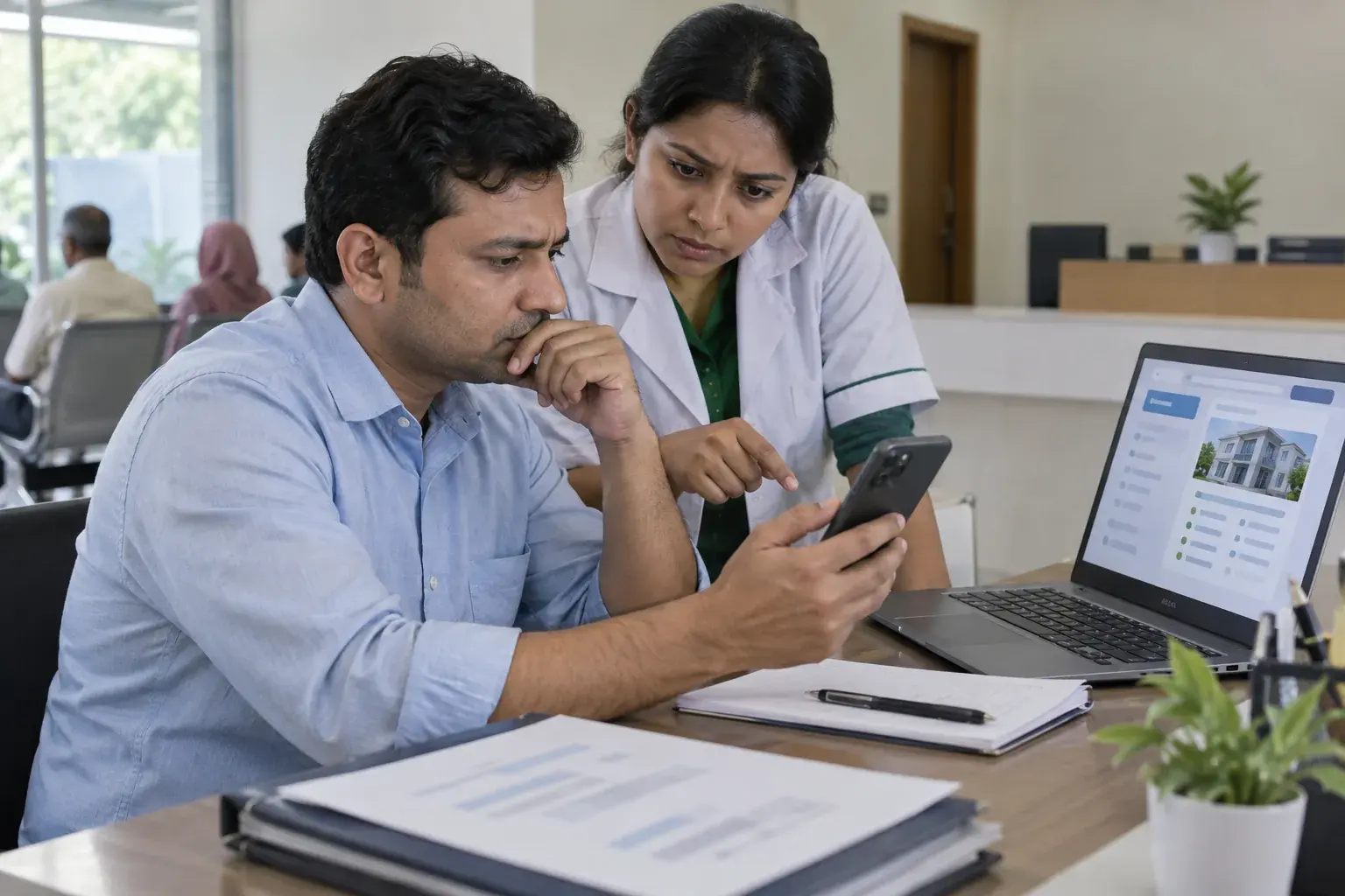 Clinic team comparing online listing details with clinic records Clinic team comparing online listing details with clinic records