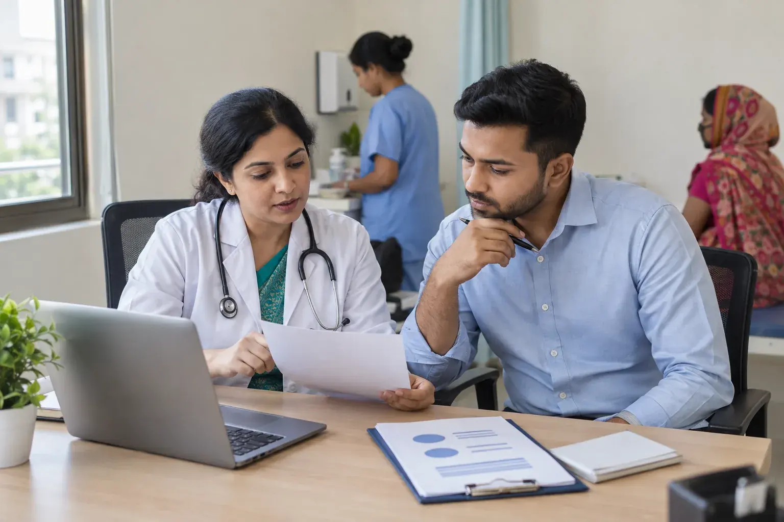 Clinician and manager reviewing the clinic listing information Clinician and manager reviewing the clinic listing information