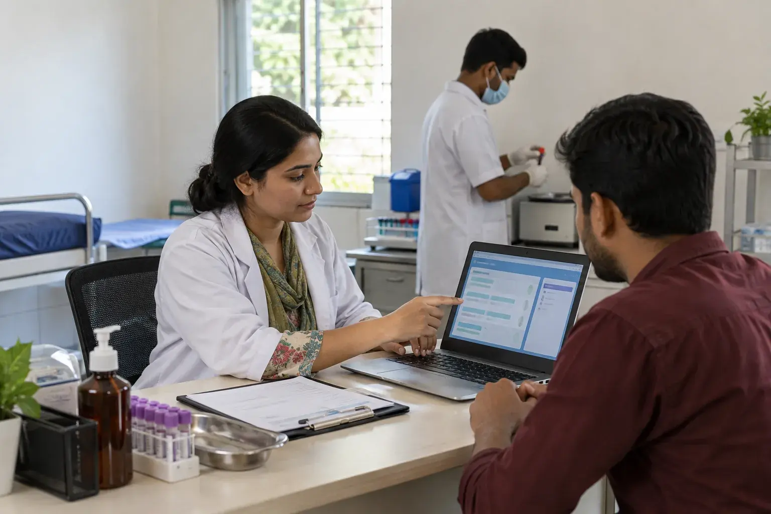Clinician reviewing clinic supply records on a computer