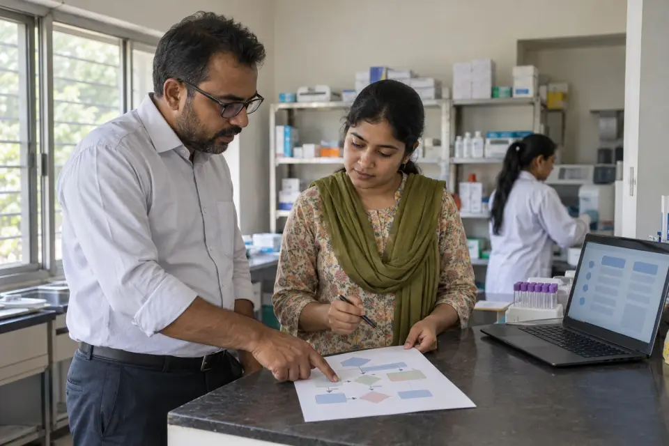 Clinic owner and specialist mapping a supply inventory workflow