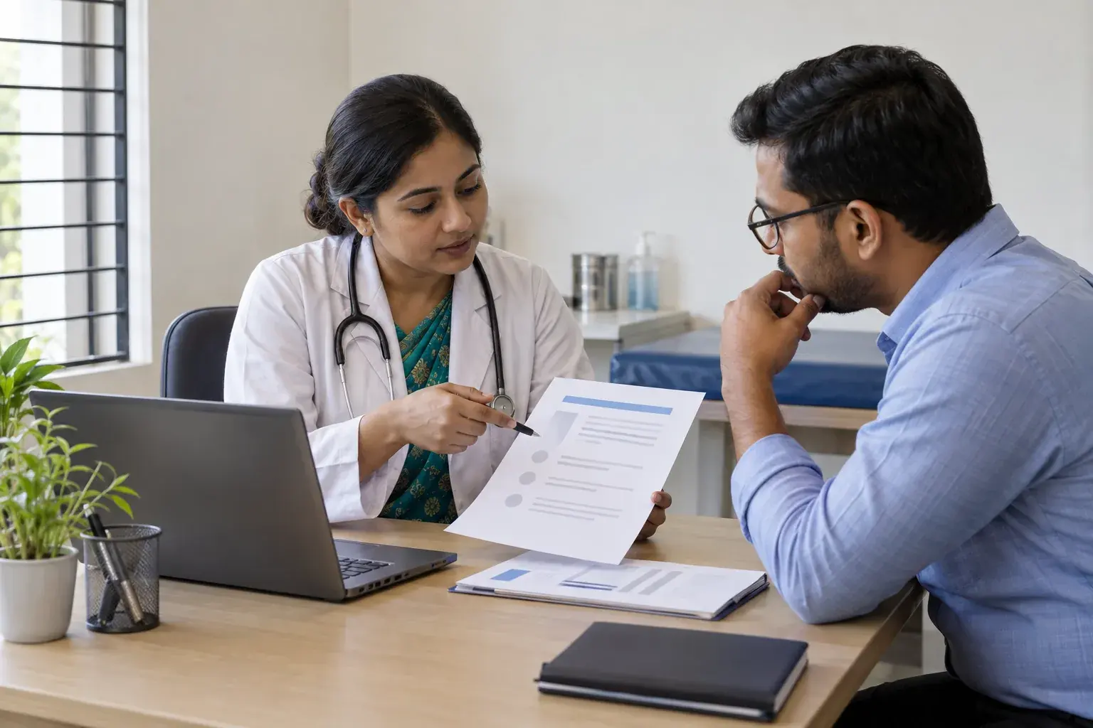Clinician and manager reviewing appointment information before use Clinician and manager reviewing appointment information before use