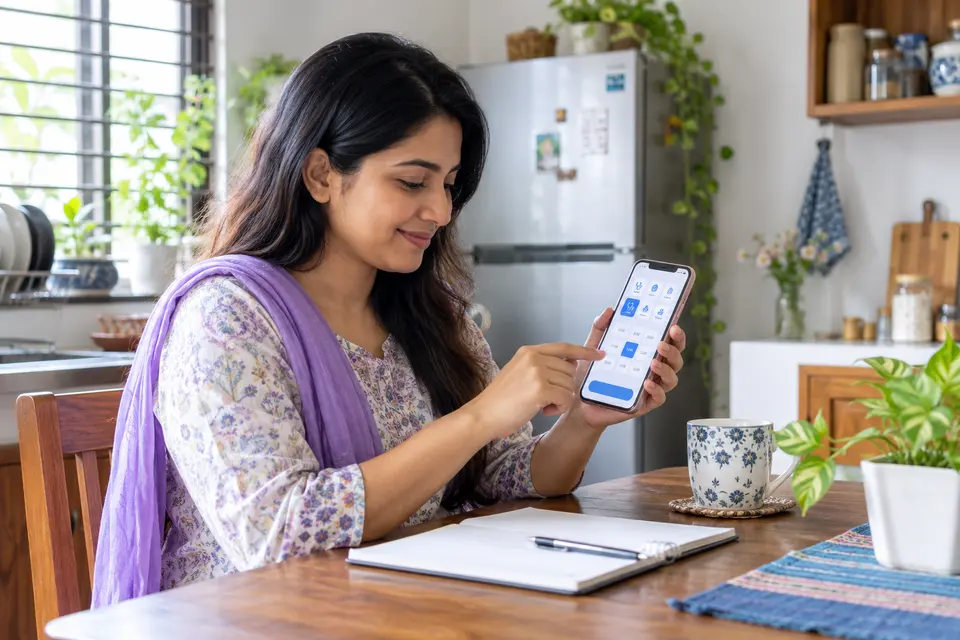Woman requesting a clinic appointment from home.