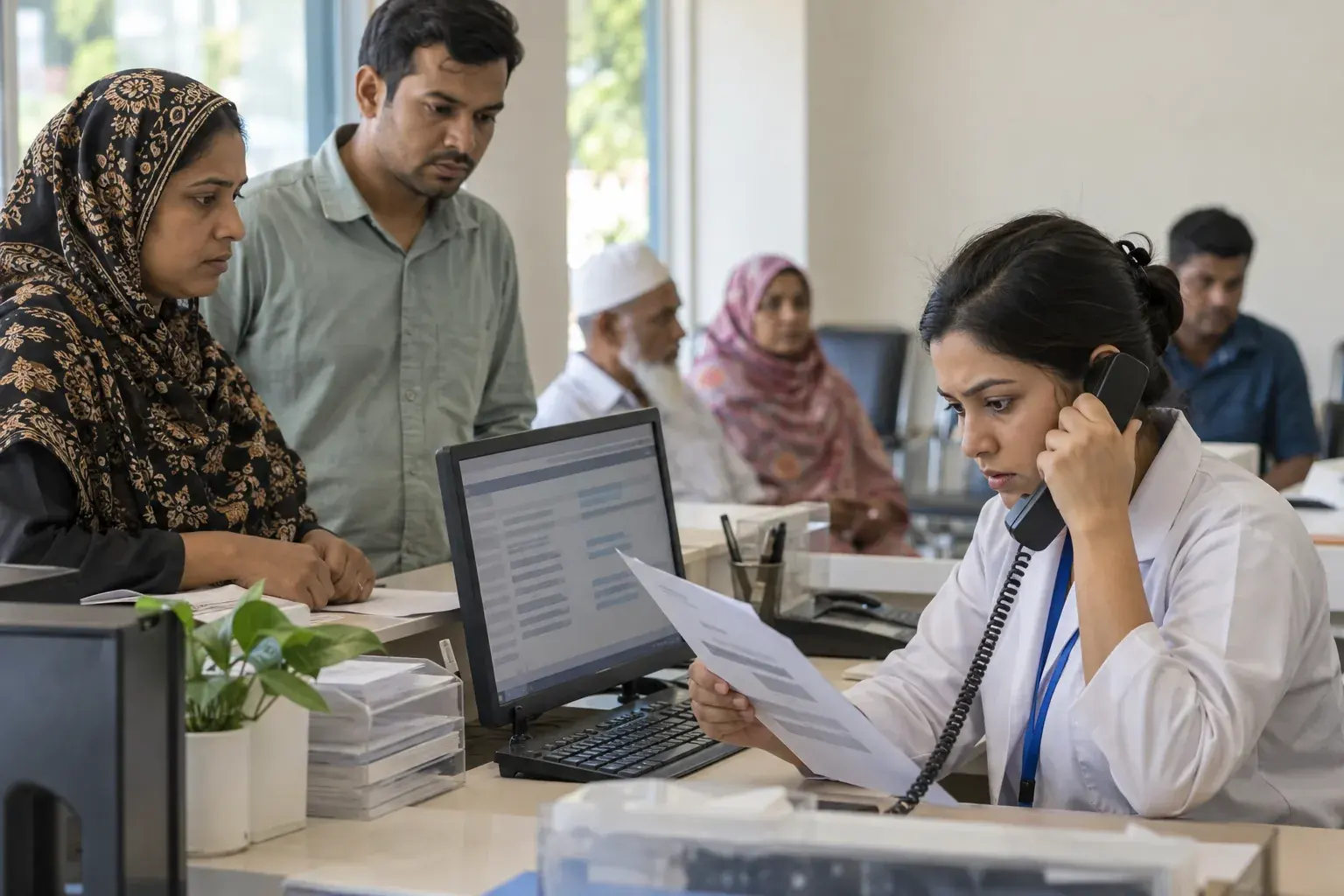 Clinic receptionist reconciling report requests and printed records Clinic receptionist reconciling report requests and printed records