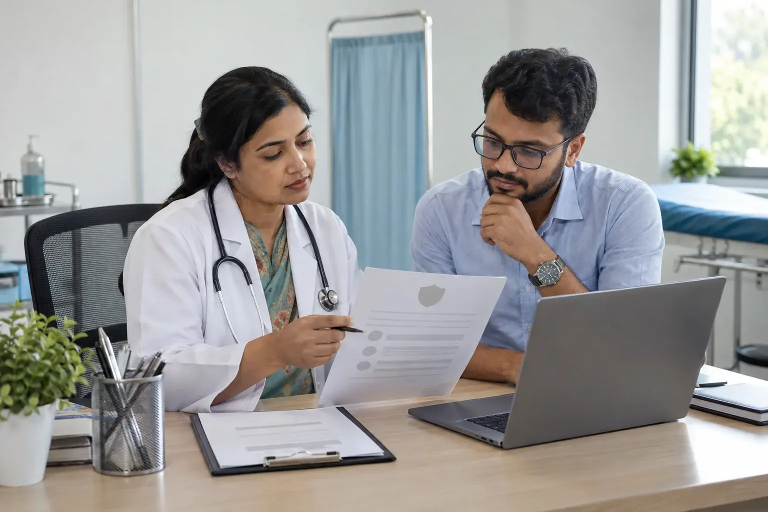 Clinician and manager checking a sample report before online release Clinician and manager checking a sample report before online release