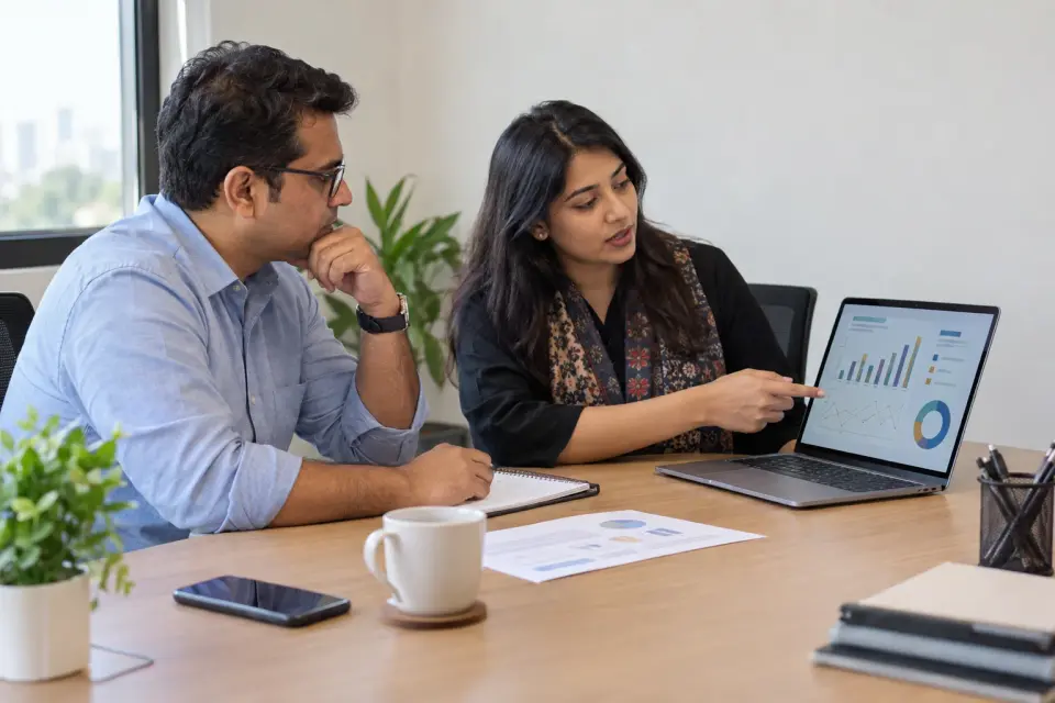 Clinic owner and specialist reviewing social media reports Clinic owner and specialist reviewing social media reports