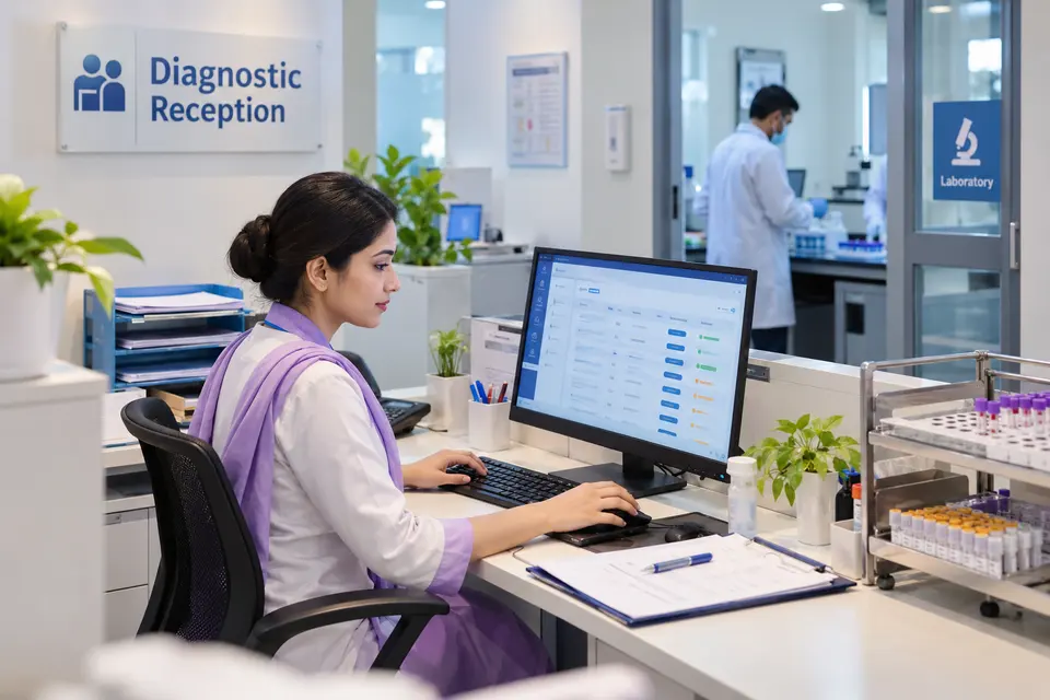 Diagnostic coordinator organizing requests and sample status.