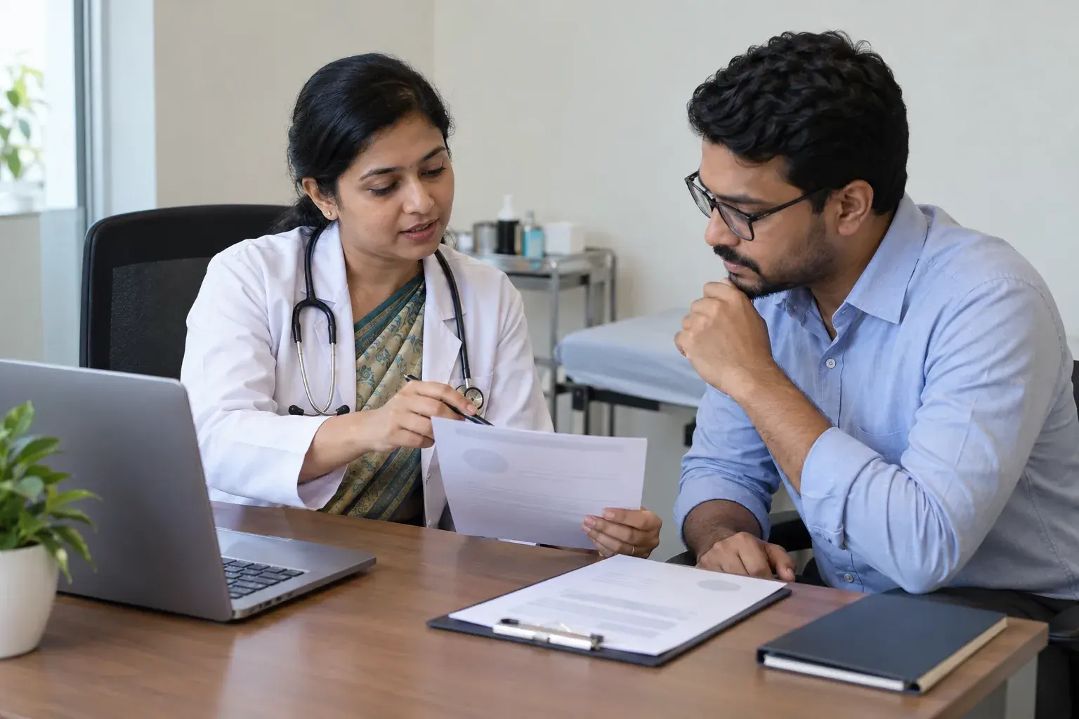 Doctor and content specialist verifying patient information Doctor and content specialist verifying patient information