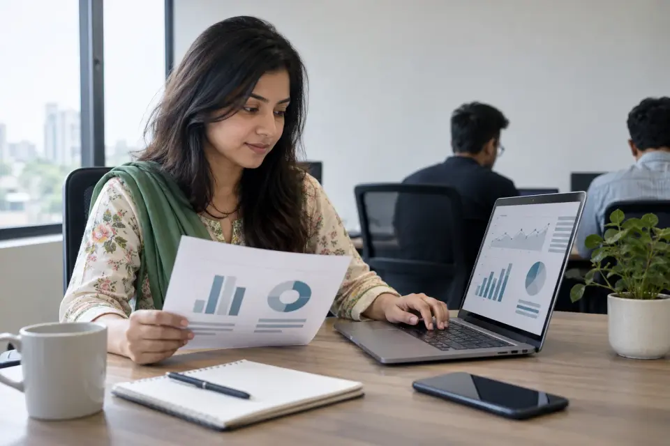 Marketing specialist reviewing doctor advertising results Marketing specialist reviewing doctor advertising results