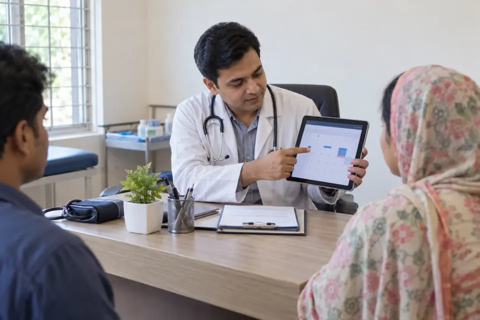 Doctor showing social information during a consultation