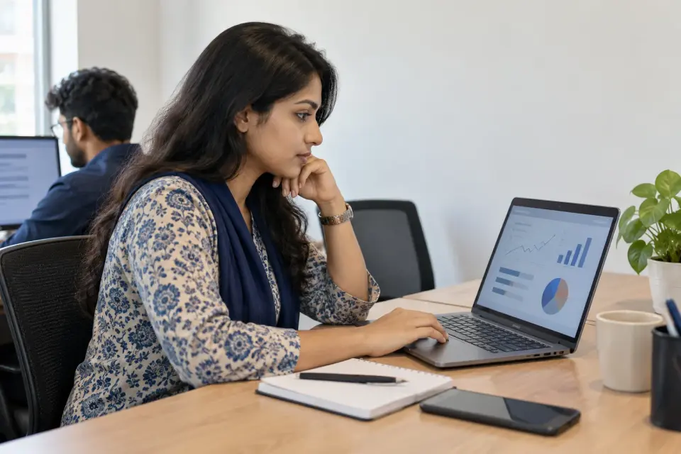 Marketing specialist reviewing a doctor social media report