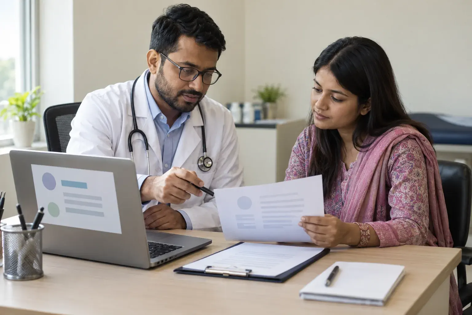 Doctor and specialist verifying the claims in a search advertisement