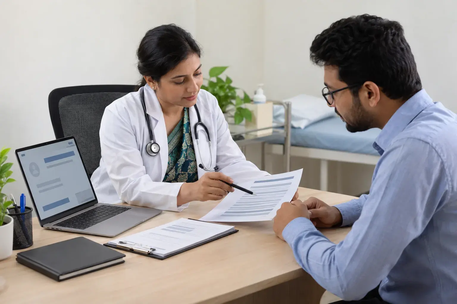 Doctor and specialist verifying practice listing details Doctor and specialist verifying practice listing details