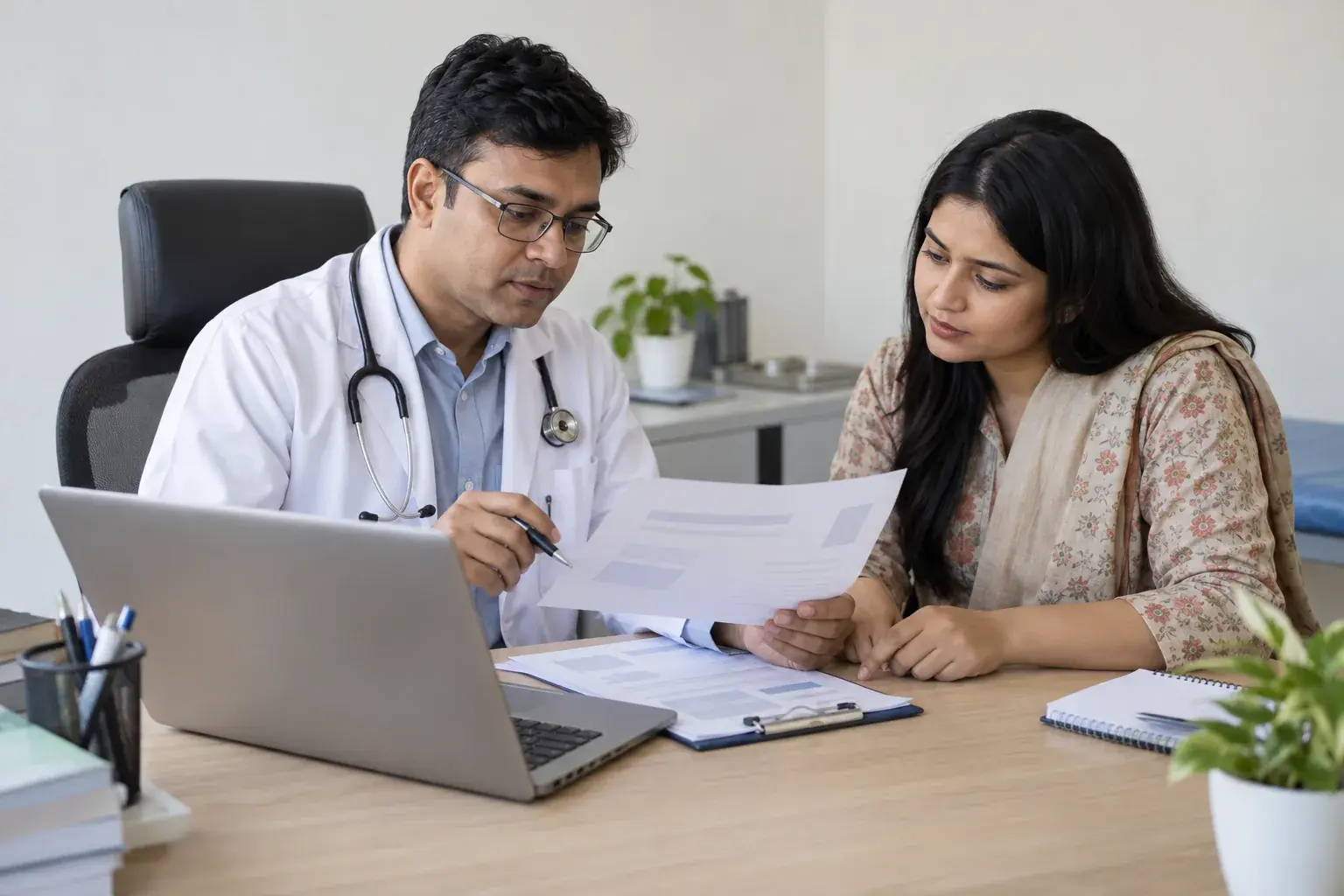 Doctor and specialist verifying a professional biography Doctor and specialist verifying a professional biography