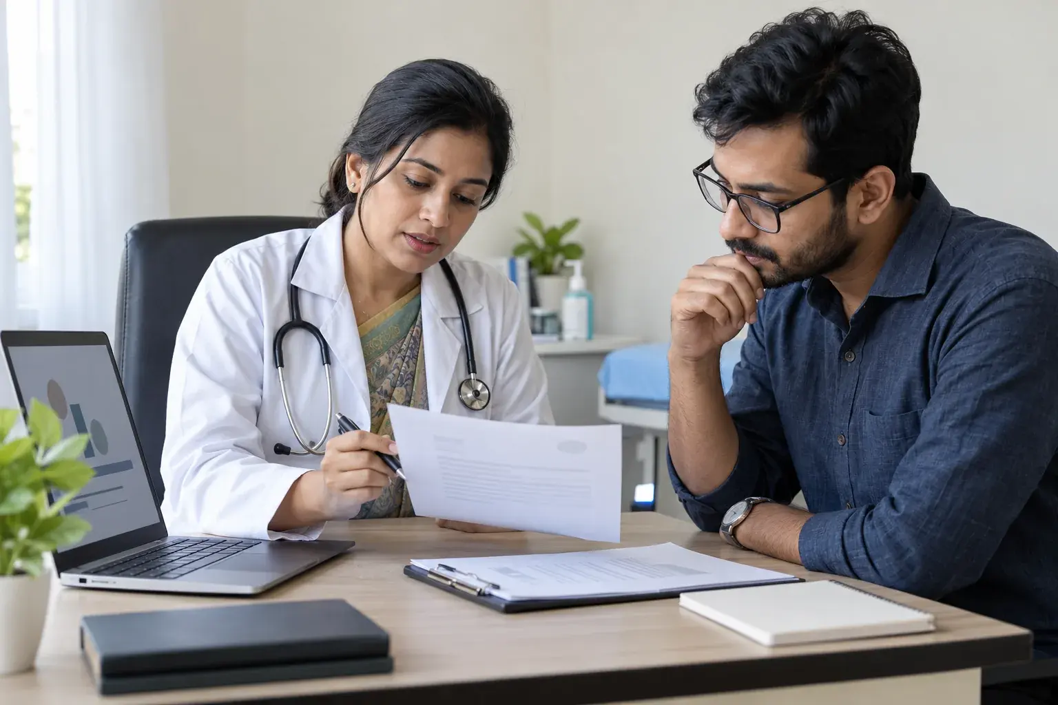 Doctor and specialist verifying a health video script