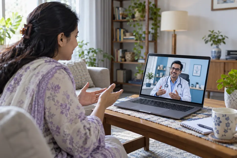 Home video consultation with a physician in a separate chamber.