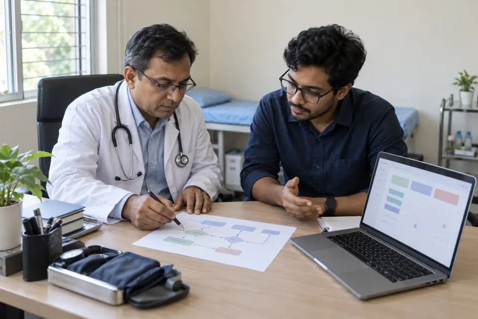 Doctor and specialist planning patient appointment handling Doctor and specialist planning patient appointment handling