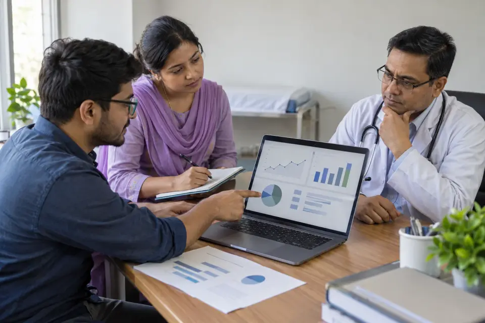 Doctor and team reviewing medical record operations Doctor and team reviewing medical record operations