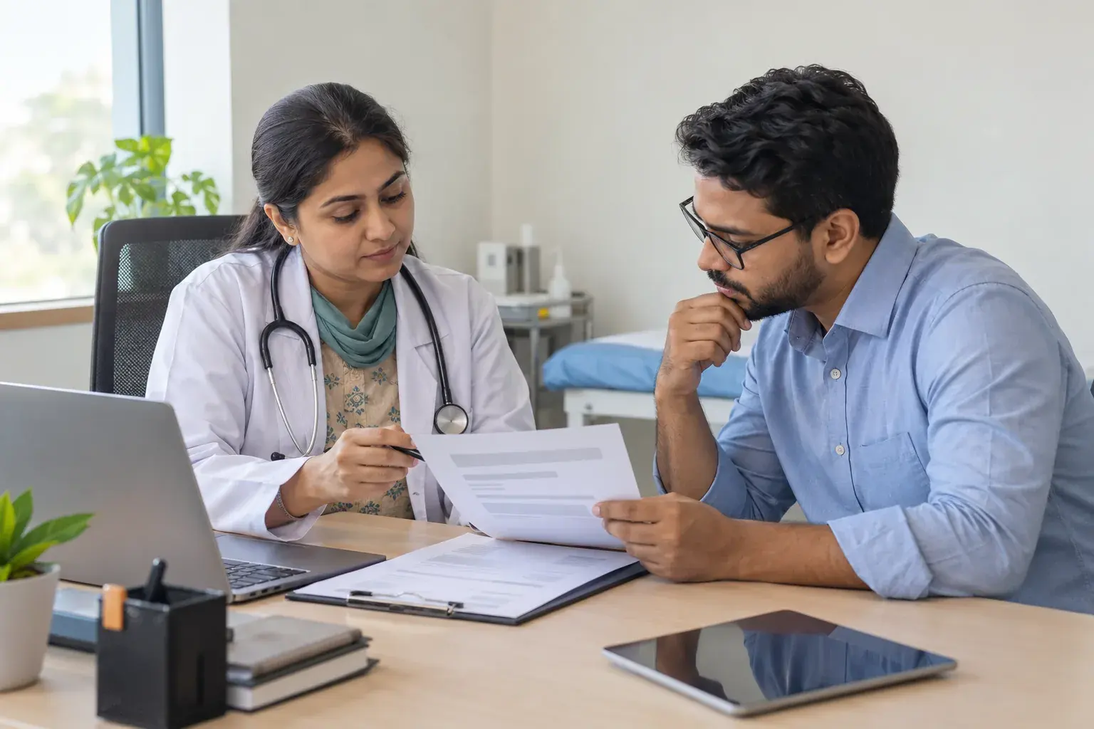 Doctor and specialist verifying professional credentials