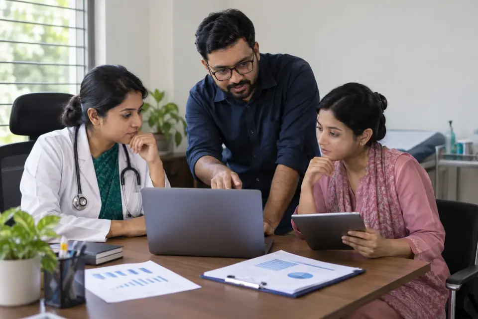 Doctor and team reviewing a website foundation report