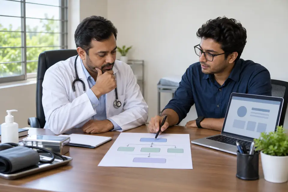 Doctor and developer mapping the website structure