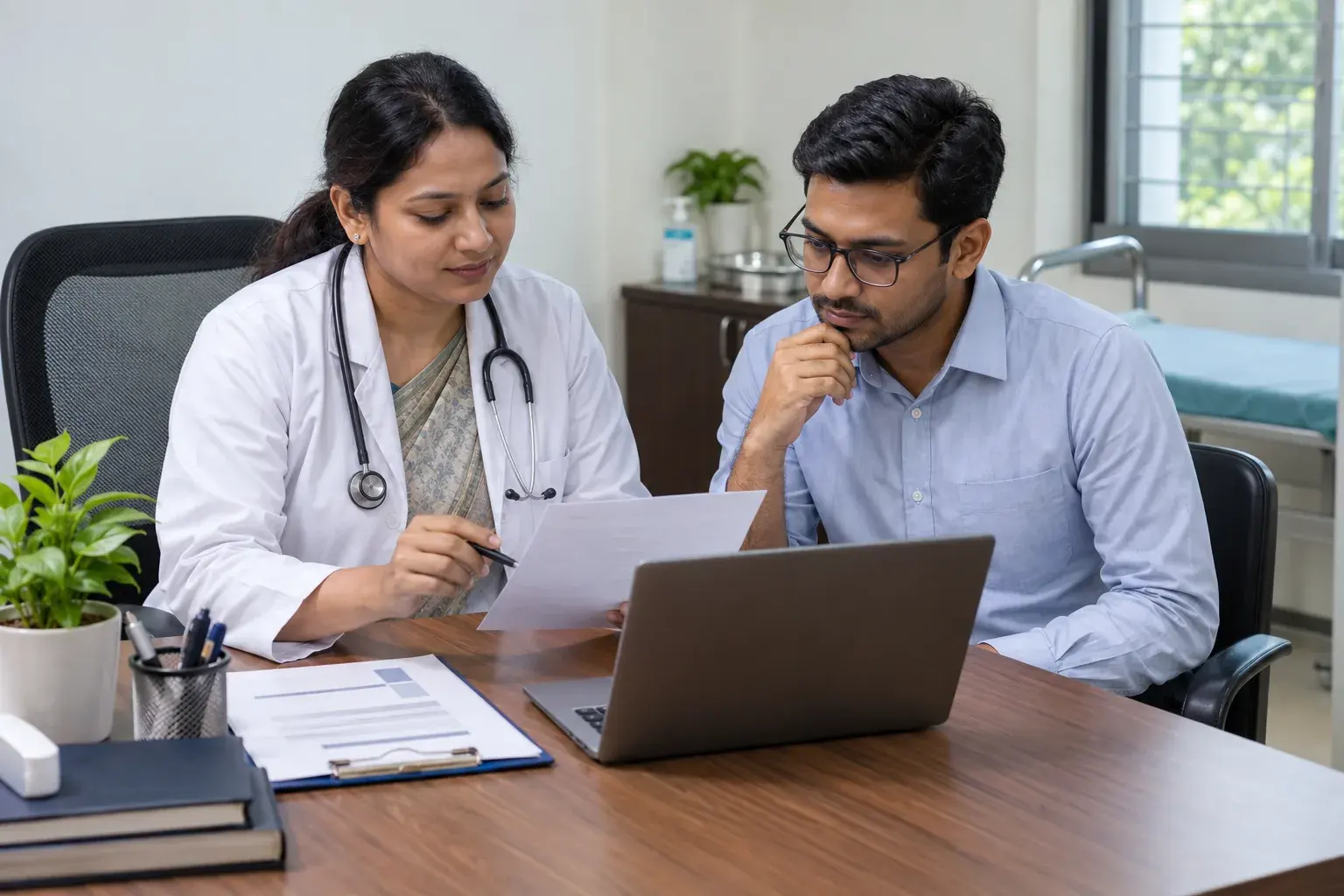 Doctor and specialist verifying patient-facing website information